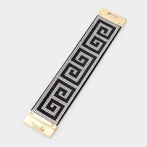Greek Key Rhinestone Wide Turn Lock Bracelet